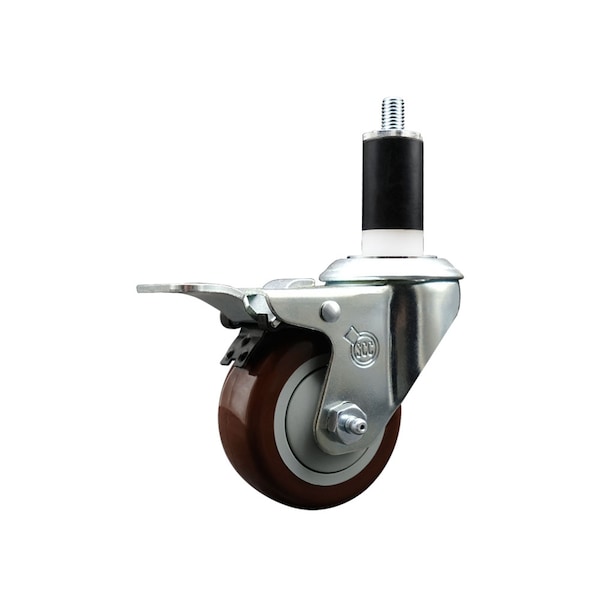 3'' Maroon Poly Swivel 1-3/8'' Expanding Stem Caster Total Lock Brake